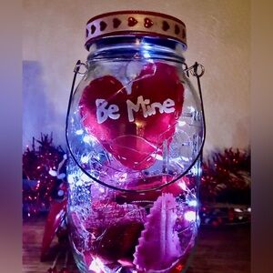 Handcrafted Love hearts mason jar solar lighted lantern with conversation heart